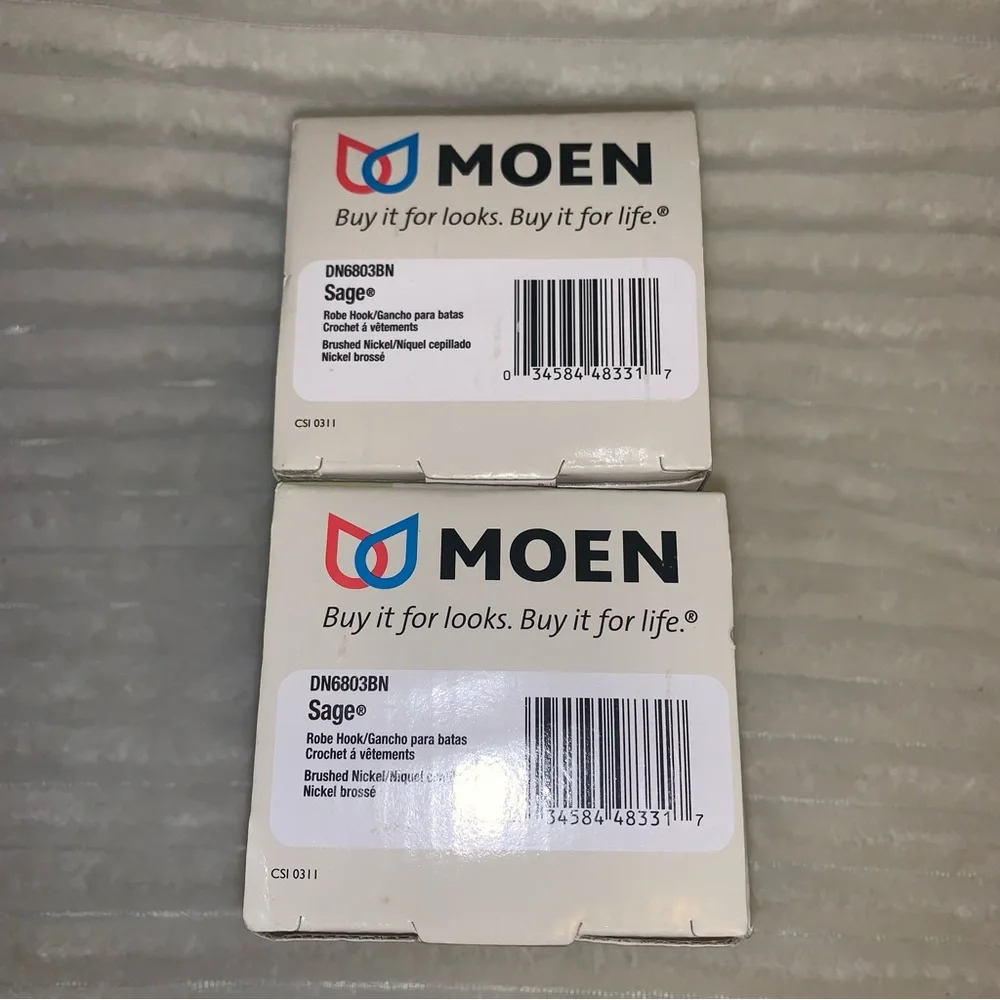 Lot of 2 MOEN Inspirations SAGE COLLECTION Brushed Nickel Robe Hooks DN6803BN